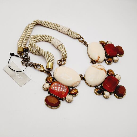 Chico’s Chunky Mixed Gemstone Lucite Statement Necklace NWT 27 Inch - Picture 8 of 9